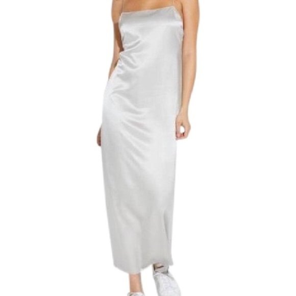 silver slip dress midi